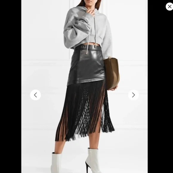 Helmet Lang Black Lamb Leather and Fringe Skirt EUC - Picture 1 of 14